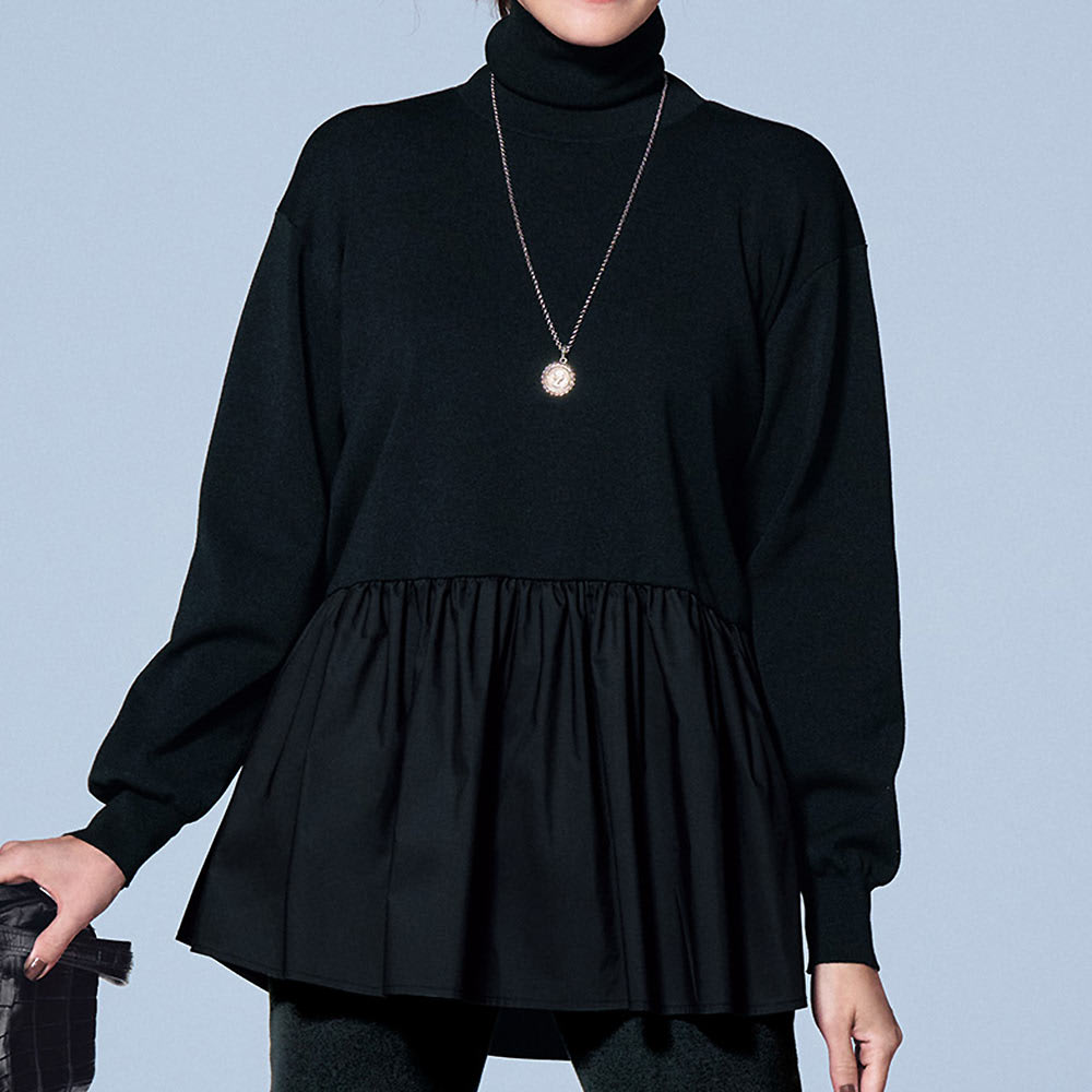 タフタ素材 ペプラム タートルネック ニットチュニック 通販 - ディノス