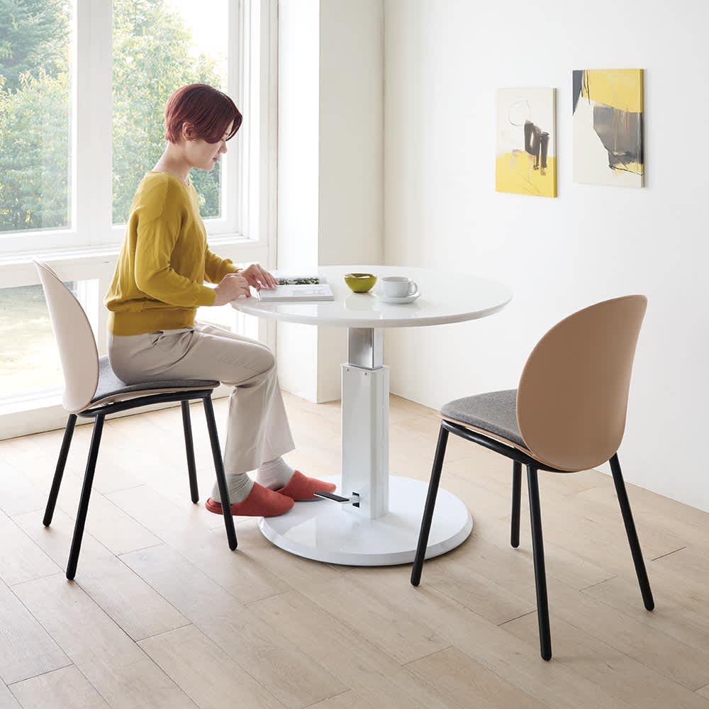 高さ自由自在 カフェスタイルダイニング 丸形昇降テーブル 径90cm