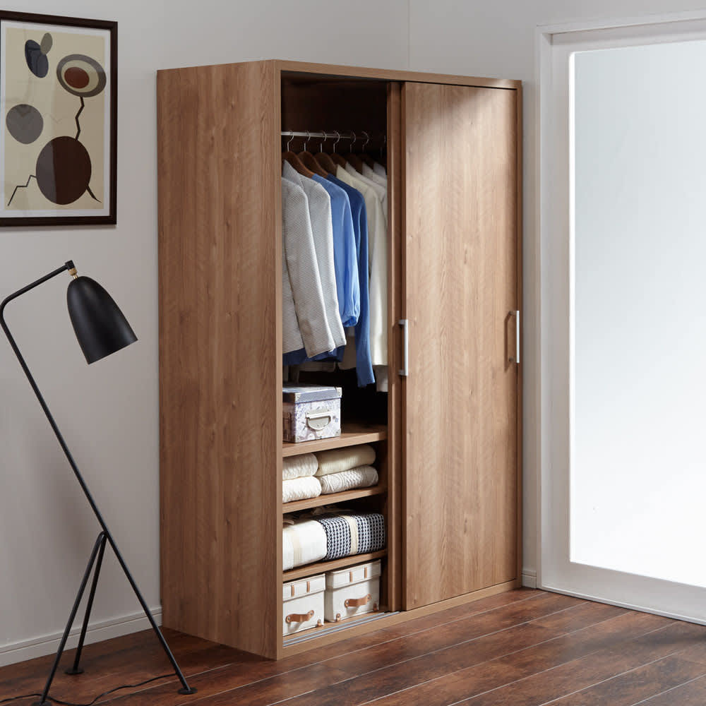 オシャレな北欧風デザイン】天然木調 引き戸クローゼットハンガー 幅