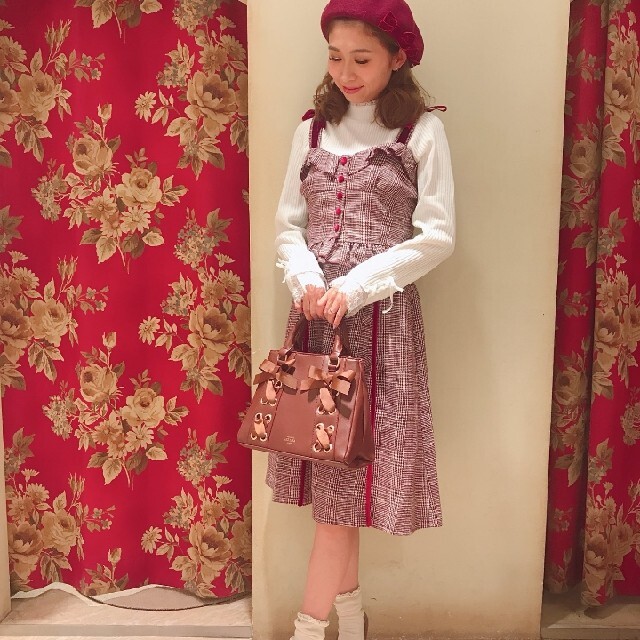 LIZ LISA - LIZ LISA チェック柄 ビスチェ セットアップ ボルドーの