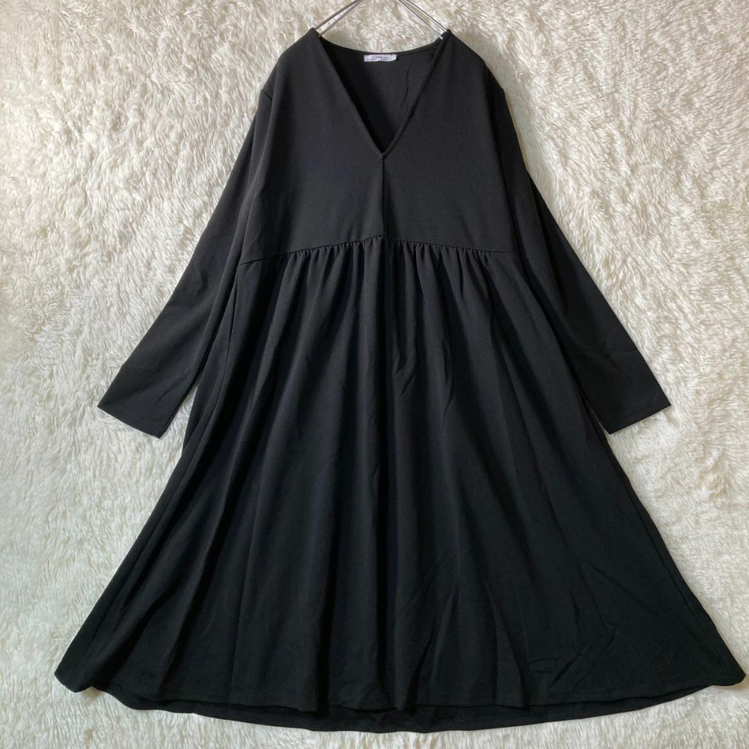 ZARA - 極美品 ZARA ザラ ロングワンピース 黒 ブラック Aライン Lの