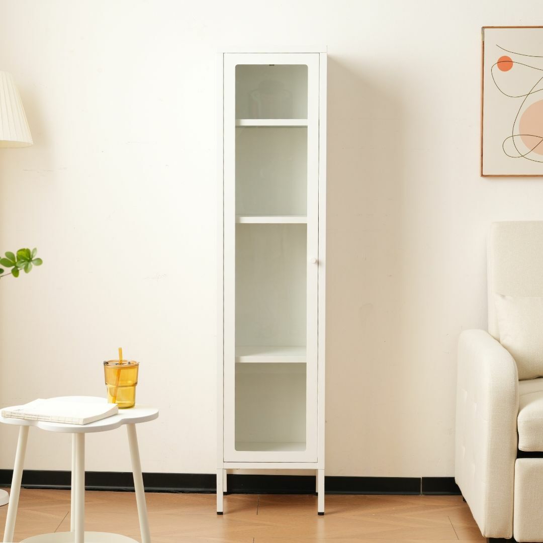 ホワイト キャビネットスリム リビング収納 幅35*奥行30*高さ150CMの