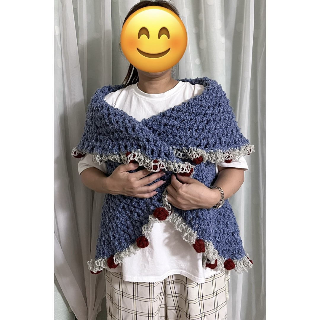 花束ブランケット 薔薇の花束 円形編み物 ハンドメイドひざ掛け用