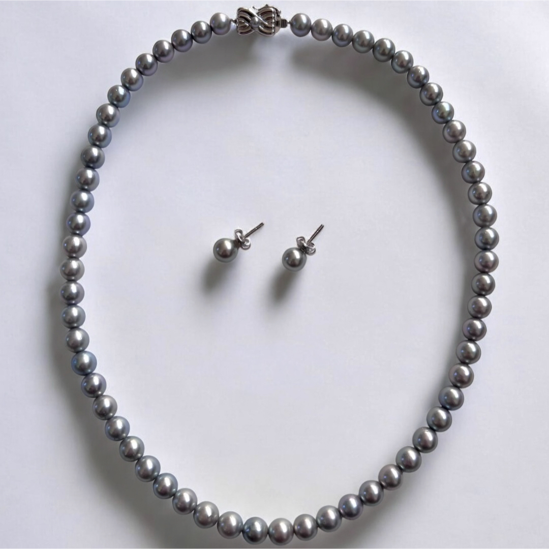 箱付【照り強】タサキ パール ネックレス 7mm WGk18ピアス セット