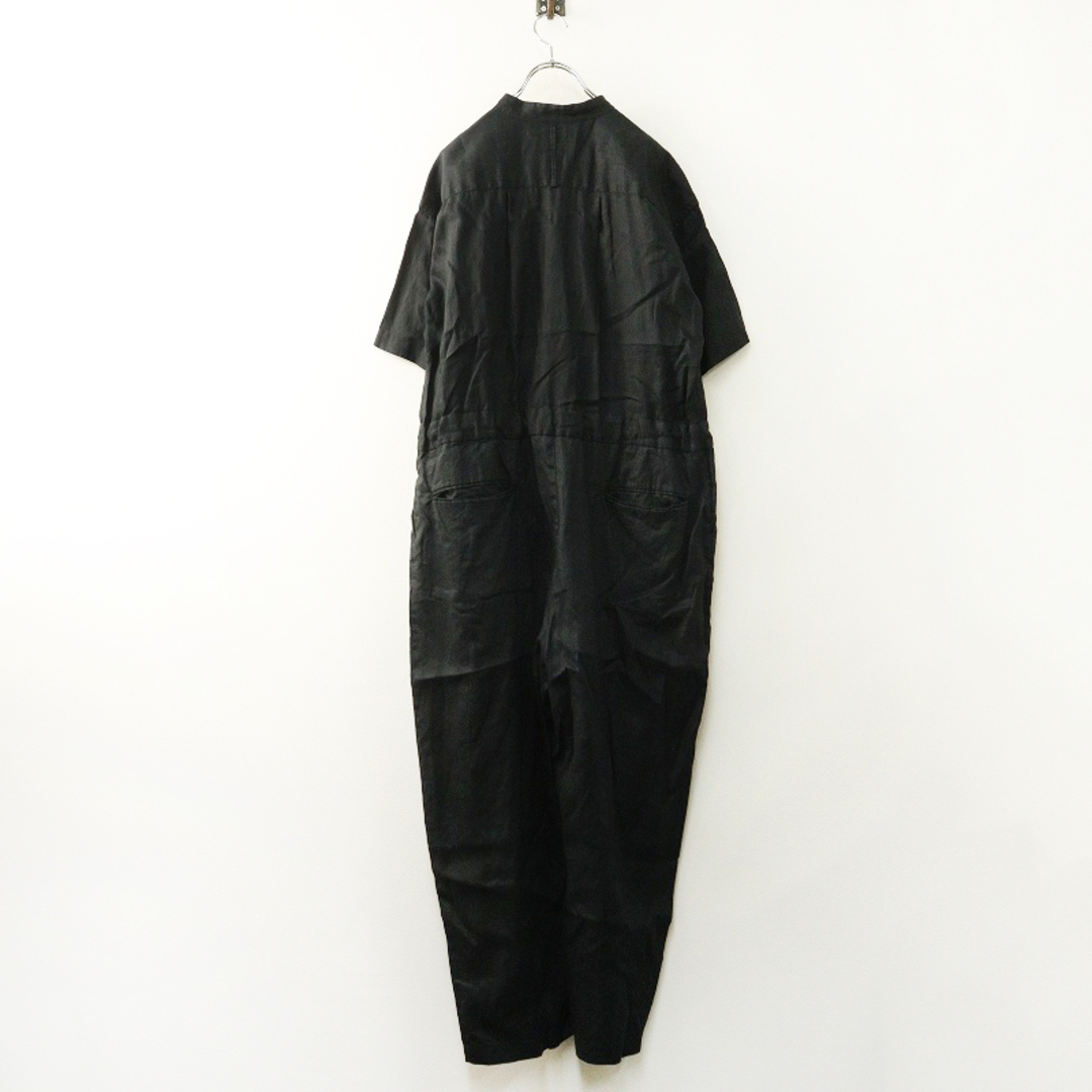 かぐれ kagure リネンハーフスリーブオールインワン F｜ブラック