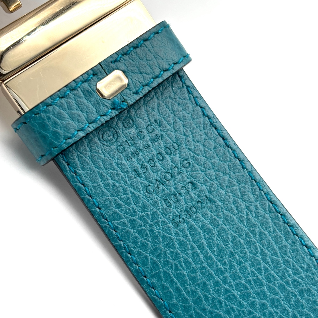 GUCCI ターコイズ レザー ベルト GGロゴ GUCCI tealカラーベルト