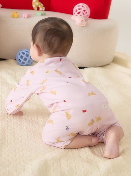 ベビー]プチアニマルプリントミニ裏毛カバーオール（ロンパース