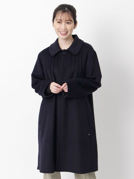 大きいサイズ][15号 19号 ]ウールレーヨンダブルフェイスステンカラー