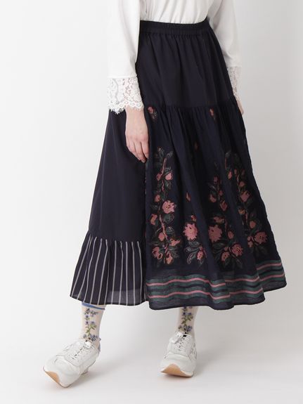 ブロッサムヴァインカットジャカード+ストライプスカート(裏地付き