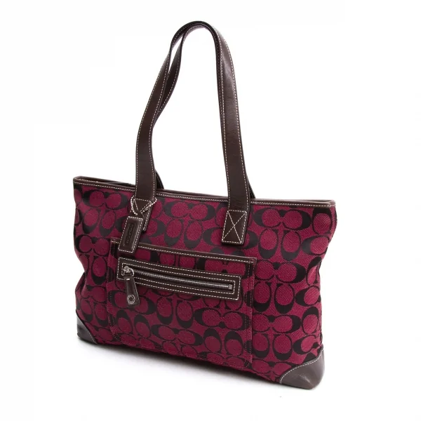 コーチCOACH H2J-6082 シグネチャーハンドバッグ 赤茶 (K-138263)