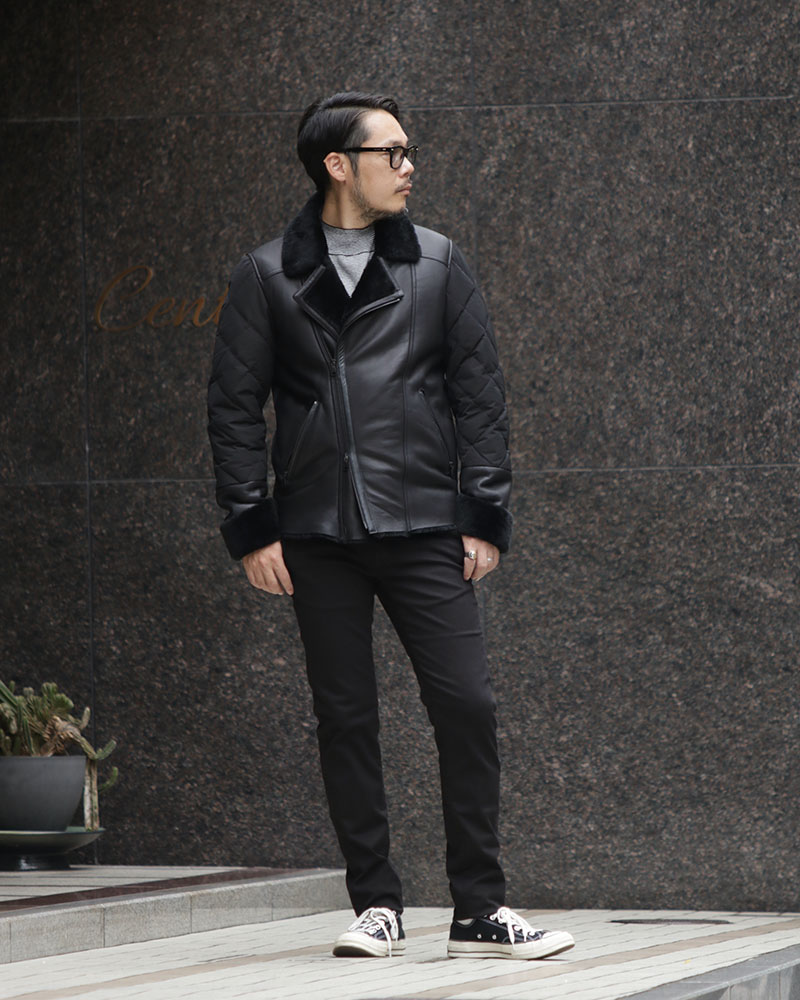 ムートンダウンライダースジャケット JACOPO SP MOUT M.LLO｜EMMETI