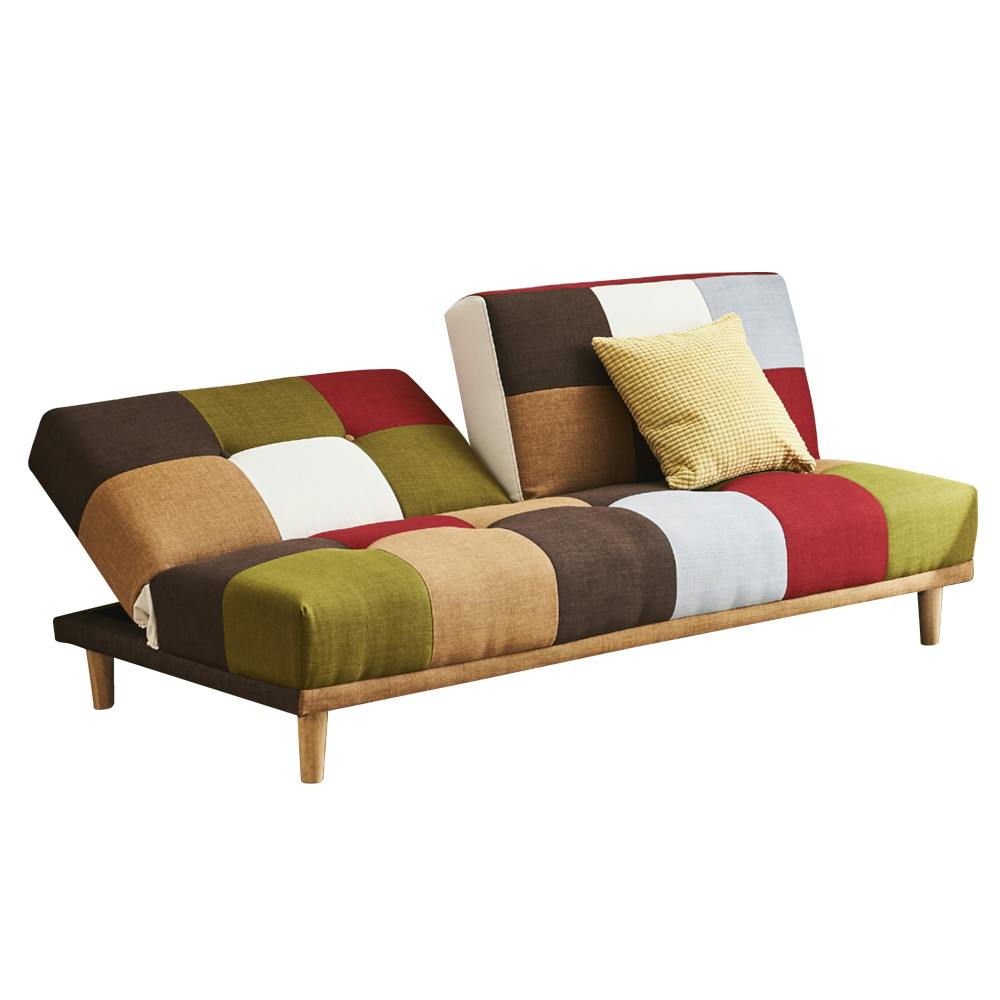 後藤家具物産 背もたれ2WAYパッチワークソファーベッド リアム2