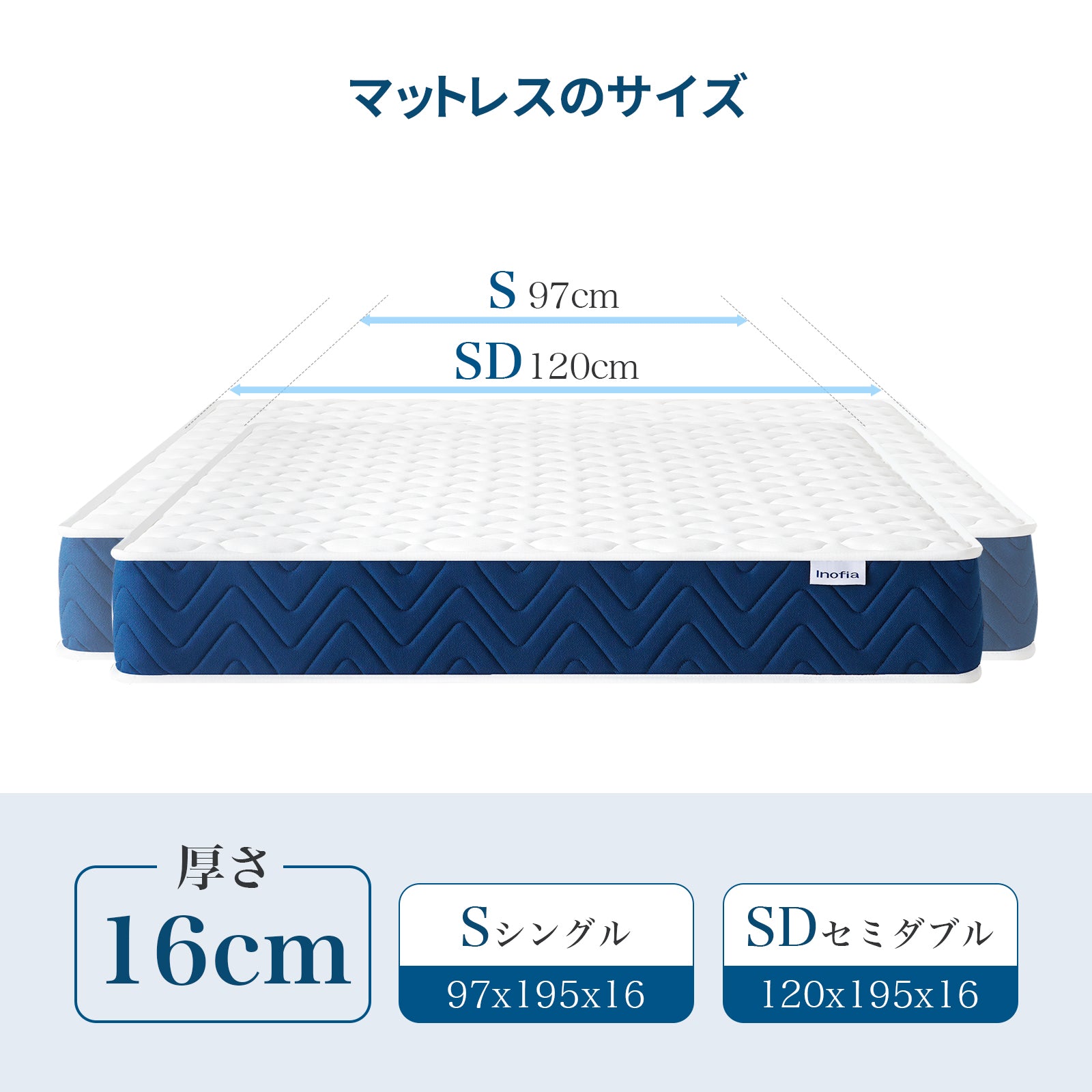 Inofia マットレス スプリング ボンネルコイル 極厚16cm やや硬め 高