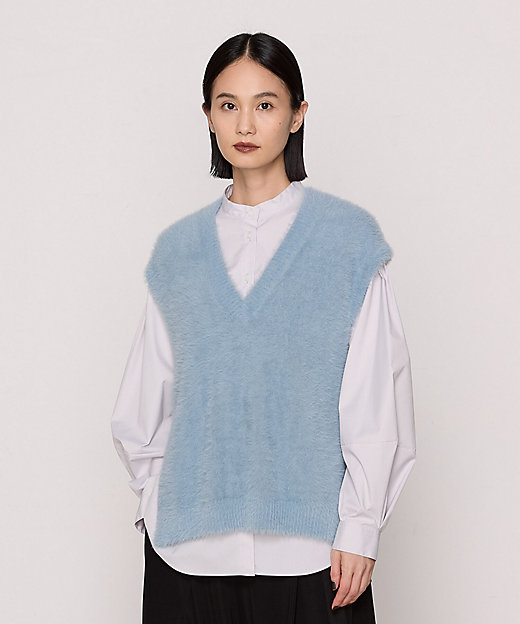 ＋サイズ 〕 マイクロナイロン フェザーヤーン2wayニットベスト