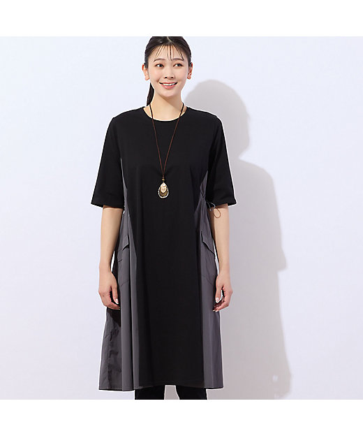 人気アイテム・洗える】ナイロンタフタ ドッキングワンピース