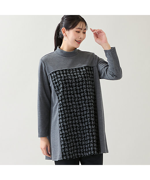 洗える・日本製・3L／4Lサイズあり】千鳥柄フロッキーチュニック