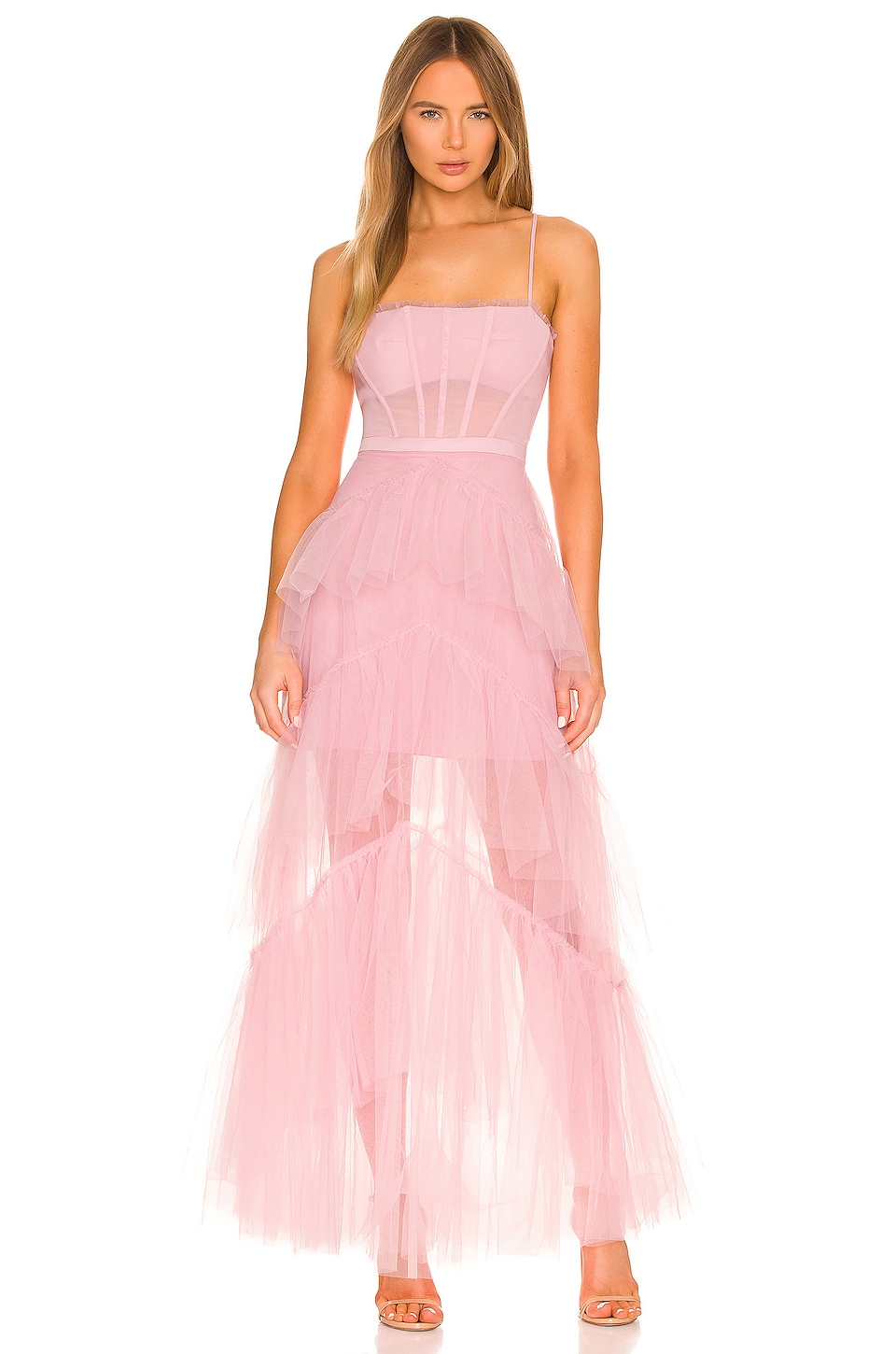 BCBGMAXAZRIA Corset Tulle Gown in Pink Tint in Pink Rose | REVOLVE