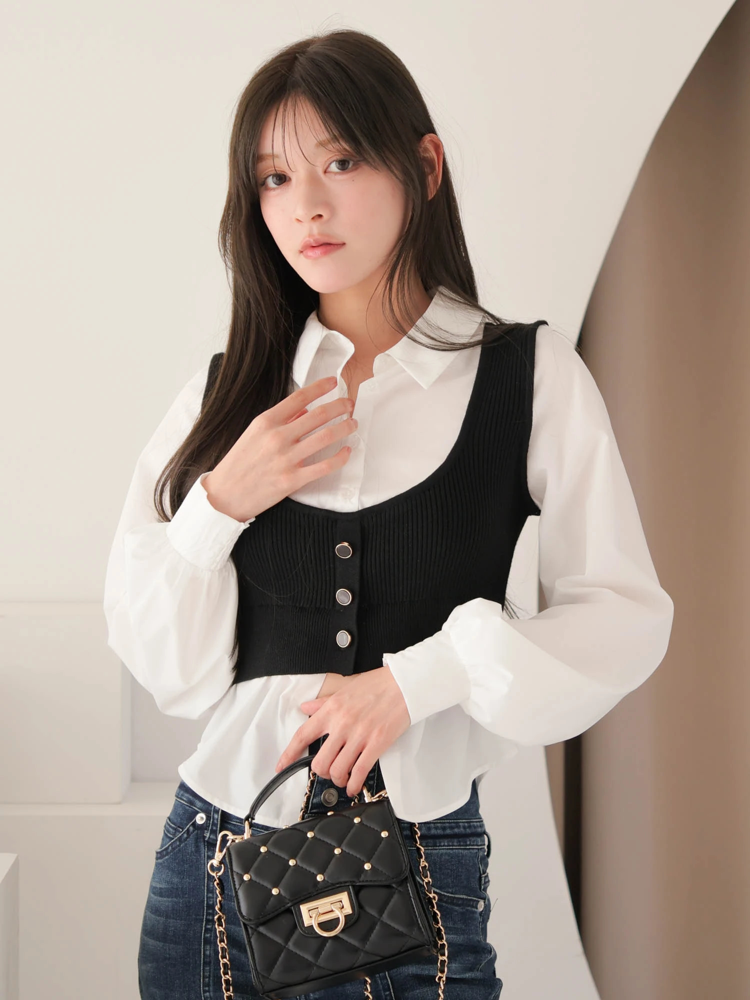 LIP SERVICE（リップサービス）｜ ニットベストレイヤードシャツ