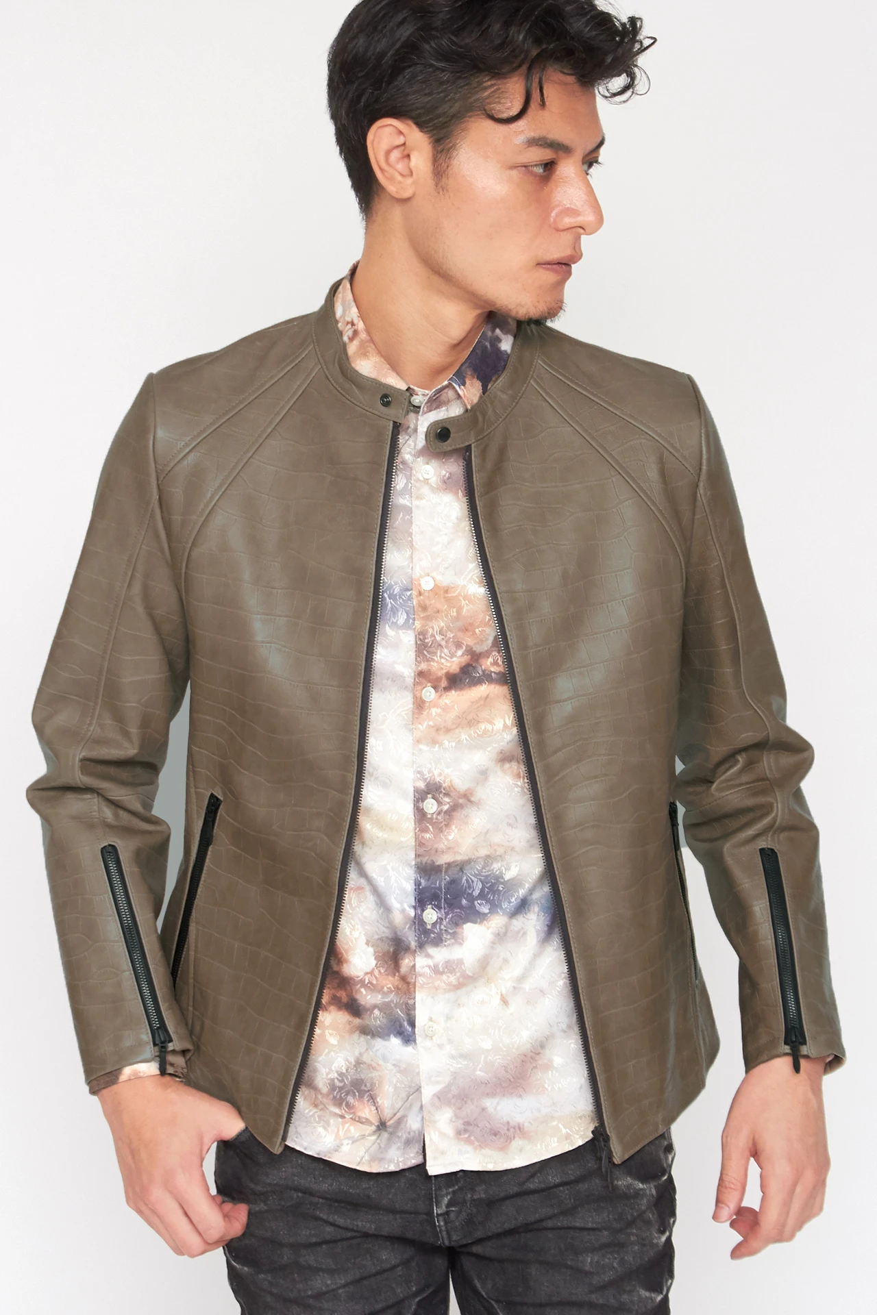 TORNADO MART∴スモーキークロコエンボスレザーブルゾン / TORNADO