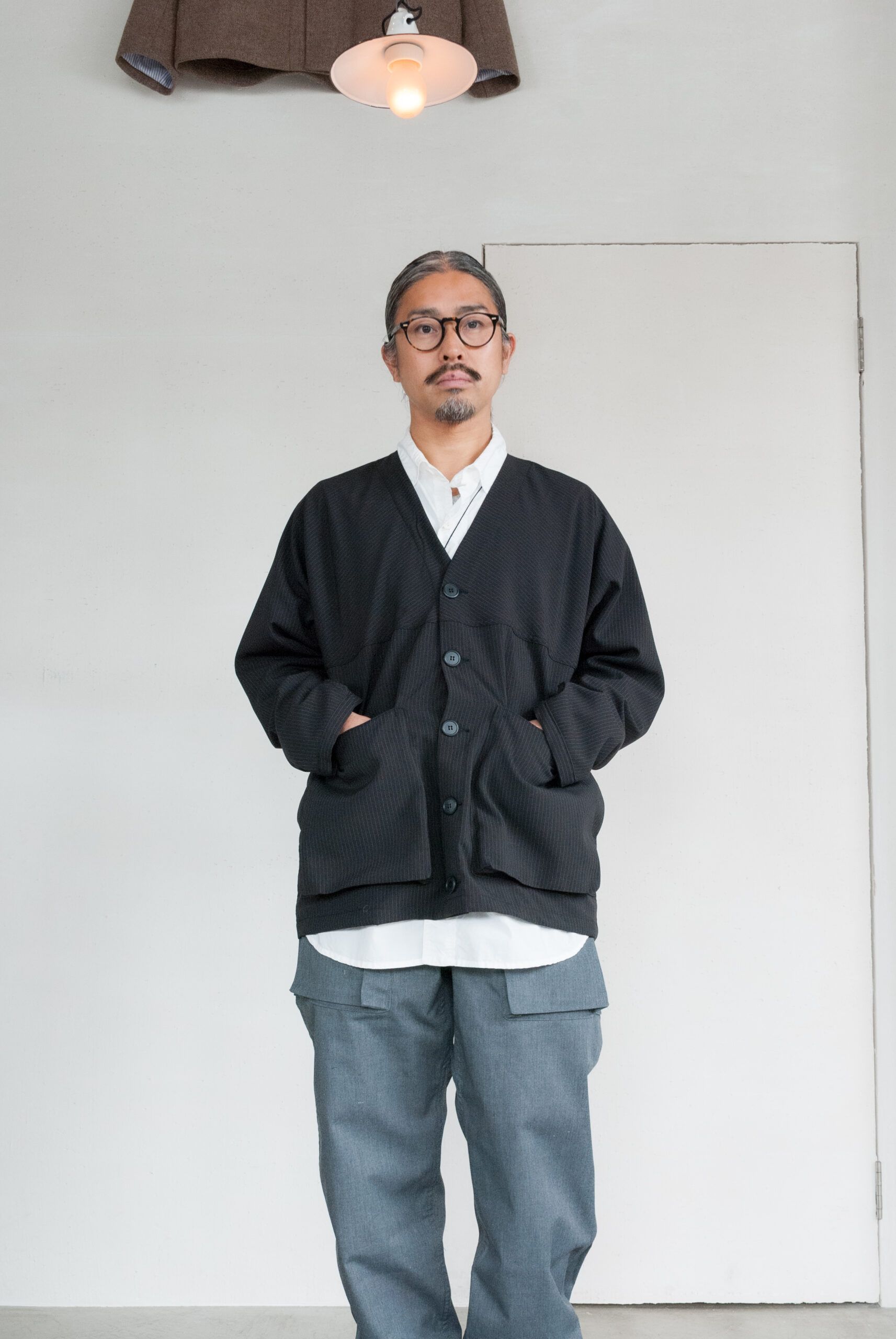 SASSAFRAS Digs Crew Carde Jacket Wool Like Tropical Black Stripe