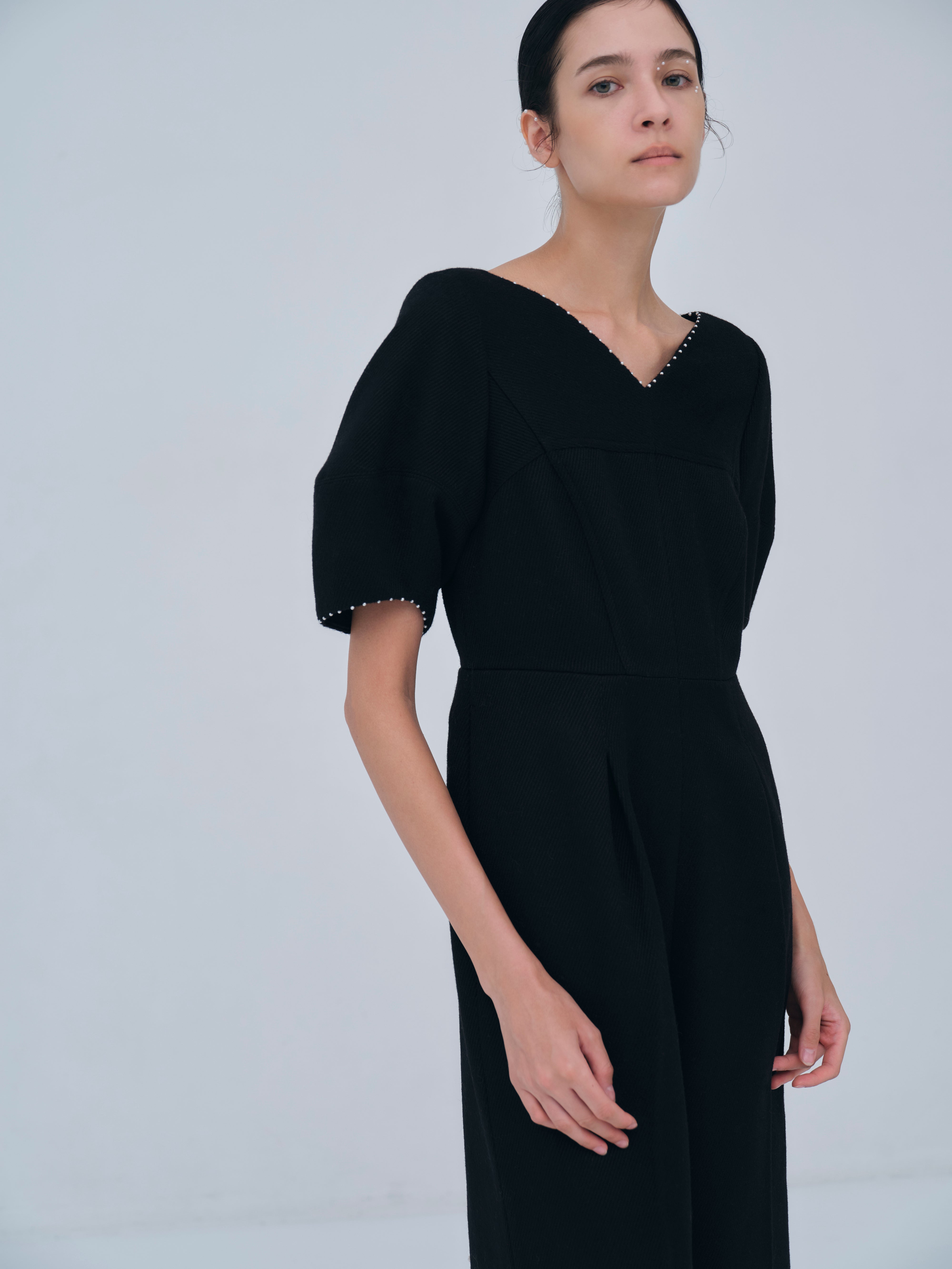 Pearl Trim Wool Combinaison – L'AUBE BLANC