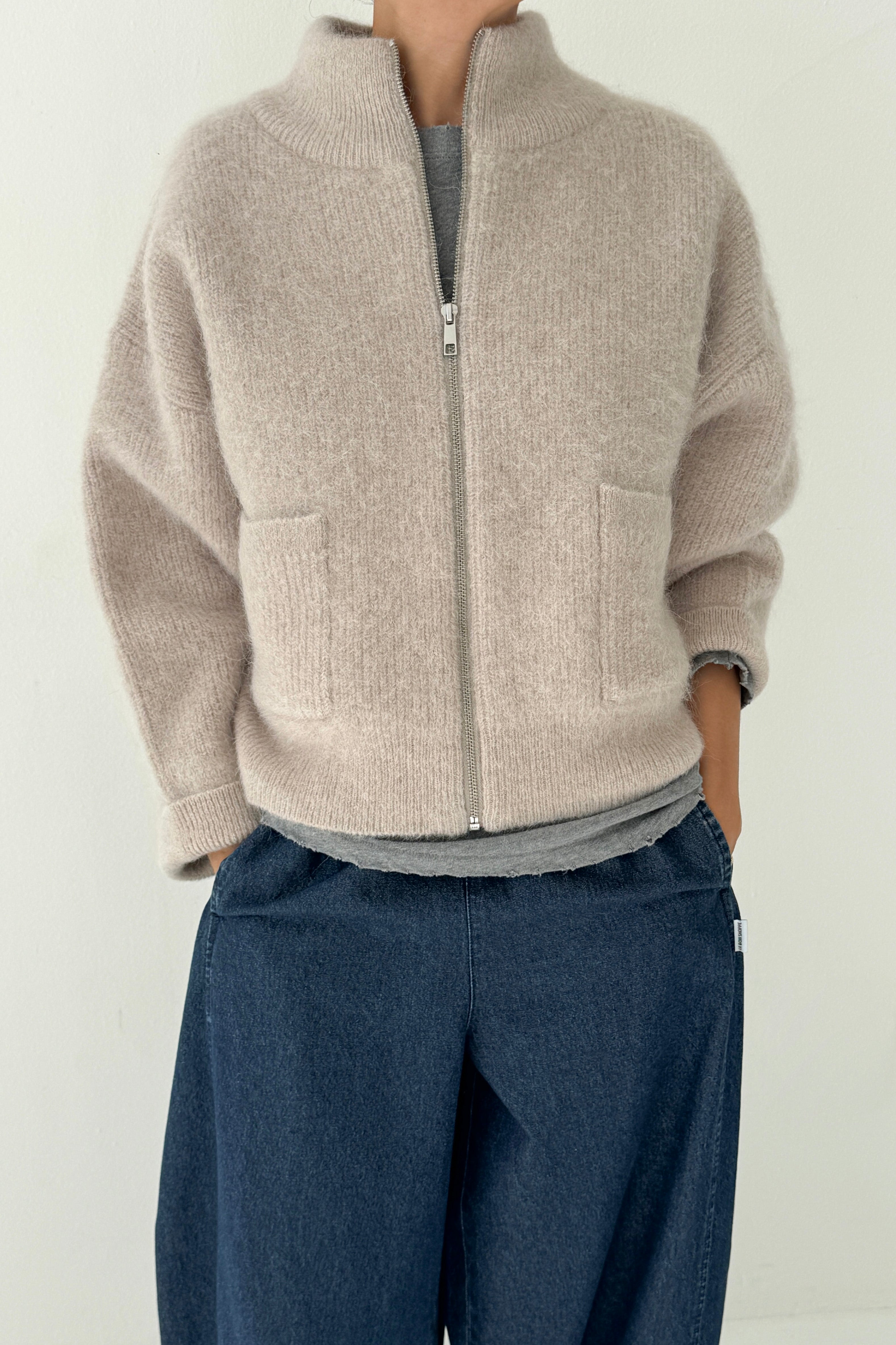 Alpaca Zip Front Jacket- Smoke