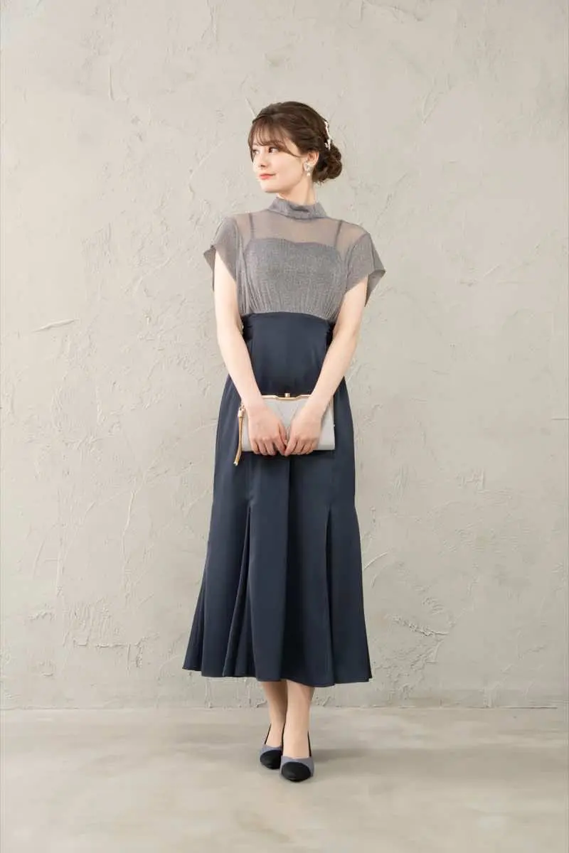 チャコールのアームカバー付きチュール×サテンドレス | Dorry doll | M