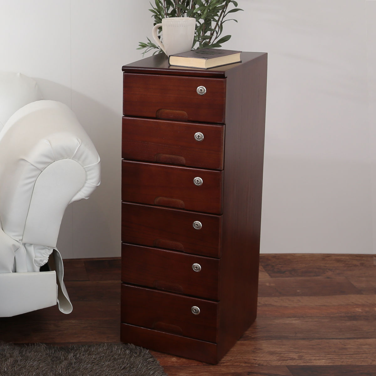 チェスト 幅26cm 6段 スリム 桐製 鍵付き 隠しキャスター （ 桐 天然木