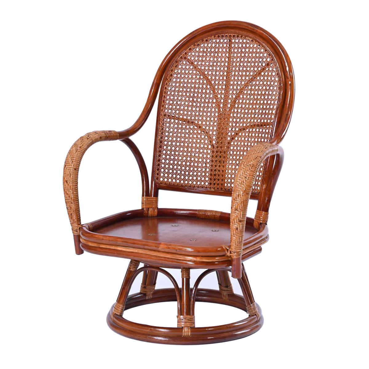 籐 回転チェア ハイバック クッション別売り 座面高28cm （ ラタン