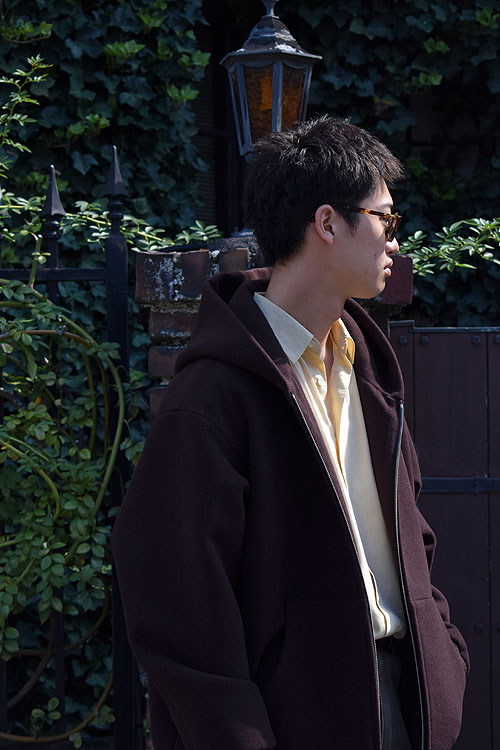 AURALEE-Double Cloth Heavy Wool Pile Zip Hoodie (Dark Brown)