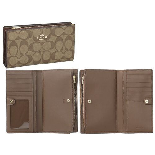 コーチ アウトレット 長財布 レディース カーキ/サドル COACH OUTLET