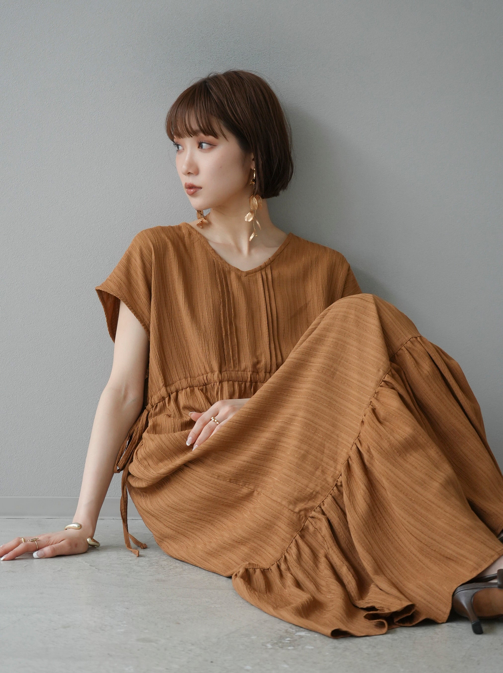 予約]楊柳クレープワンピース/キャメル – Lumier