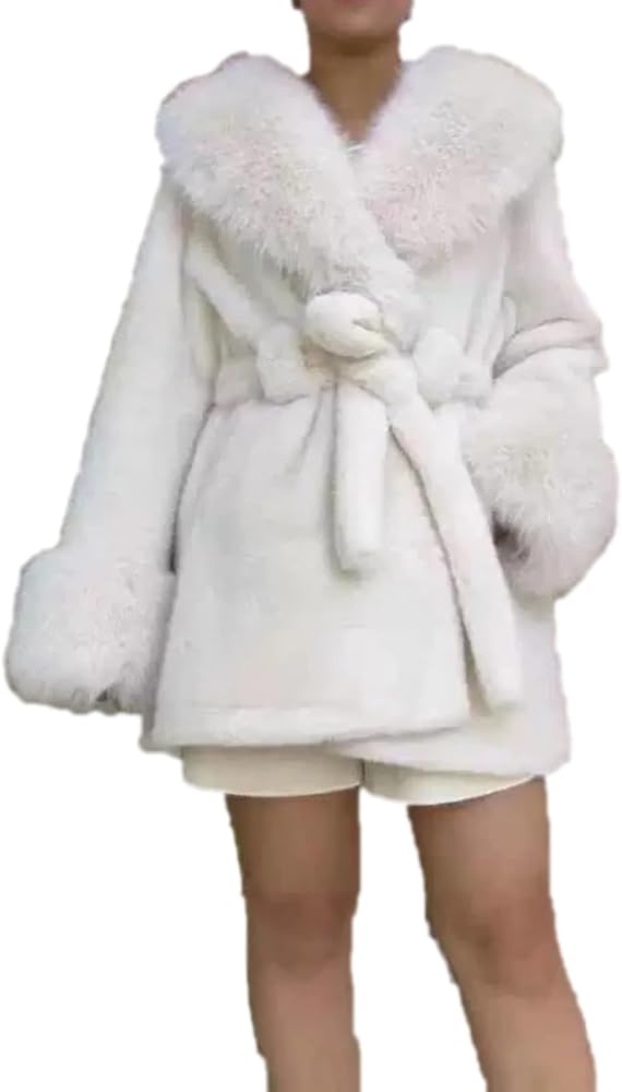 Winter Women Faux Fur Coat Fake Fur Coat Fur Jacket with Belt