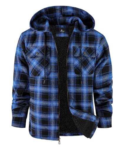 Amazon.com: ZITY Men's Flannel Hooded Jacket Fleece Sherpa Lined