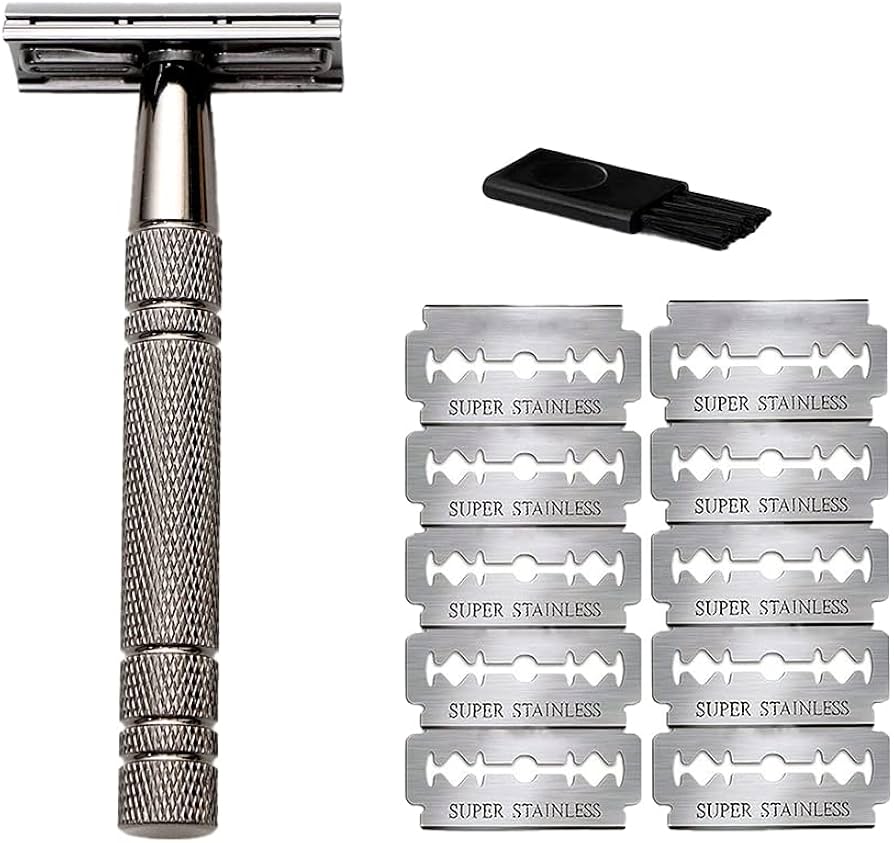 Amazon.co.jp: クラシック 両刃カミソリ 金属製 本体+替刃10枚付き 刃
