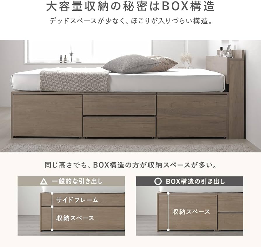 Amazon｜RASIK ベッド 通常丈セミダブル フレームのみ ブラウン 収納