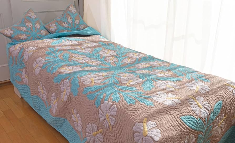 Amazon｜(ラナイブルー) ハワイアンキルトベッドカバー 完成品