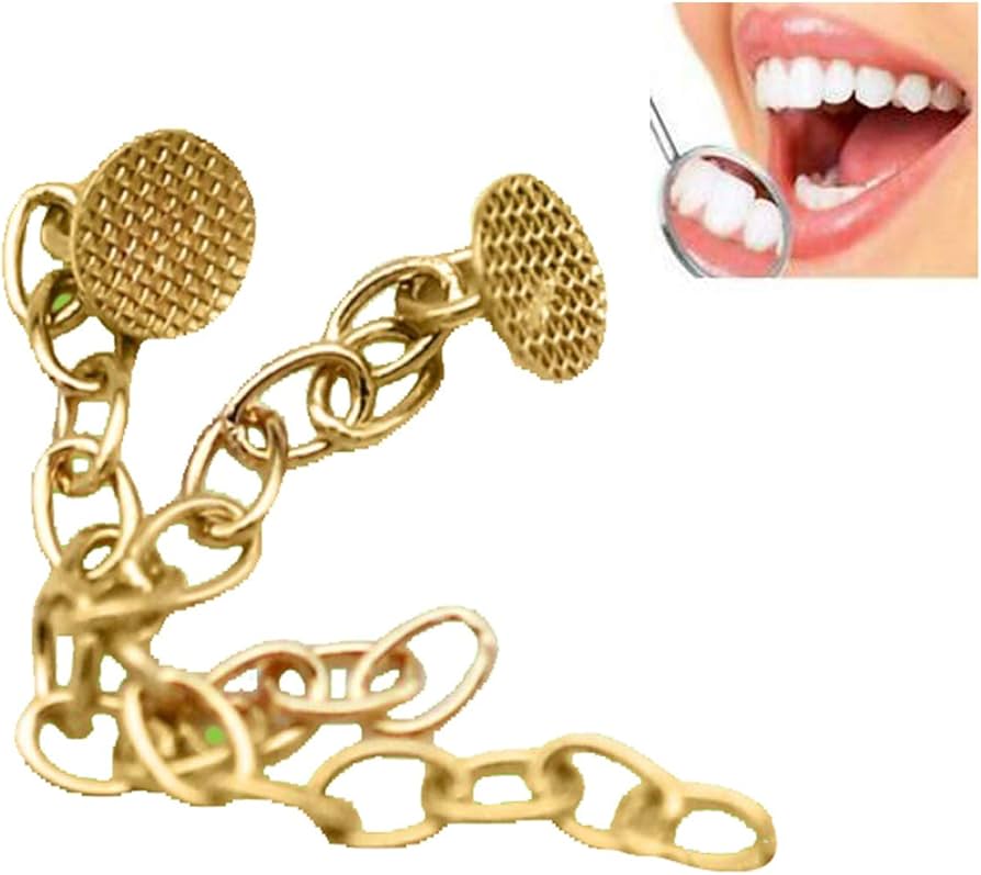 Smile Dental 4 Pcs New Golden Traction Chain Lingual Buttons Chain