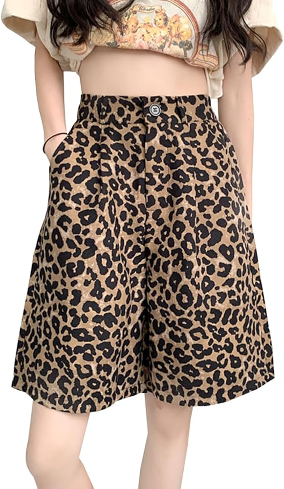 Amazon | [WANSHIX] ハーフパンツ レディース ヒョウ柄 ハイ