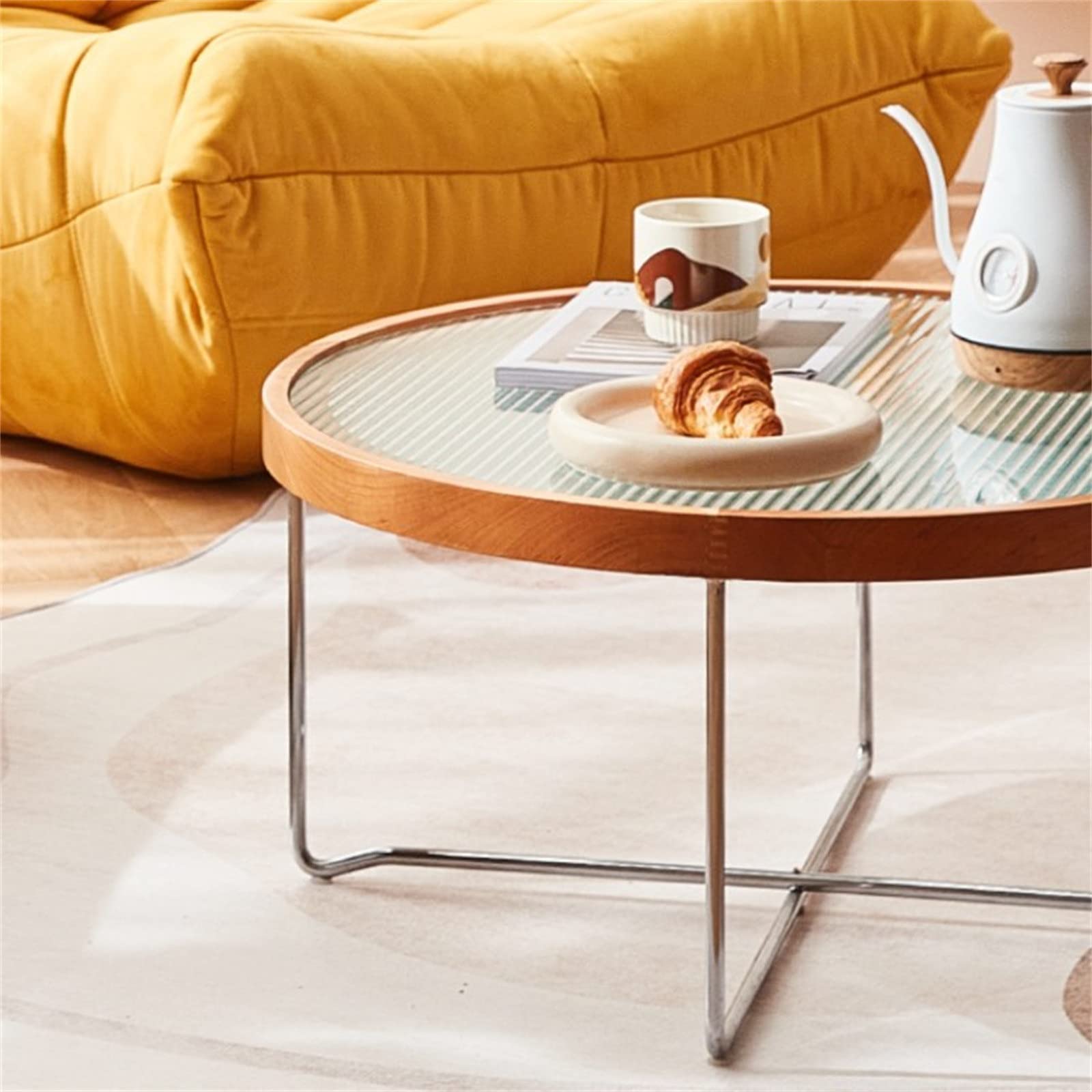 Amazon｜サイドテーブル ラウンドコーヒーテーブル家具ガラスロー