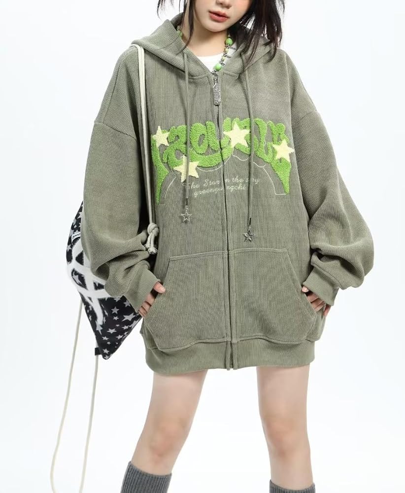 Amazon.co.jp: Sumleno Y2K ジップアップ パーカー レタープリント