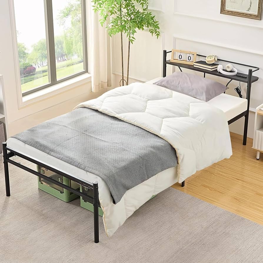 Amazon｜VECELO ベッド ベッドフレーム シングル 宮棚付き 2口