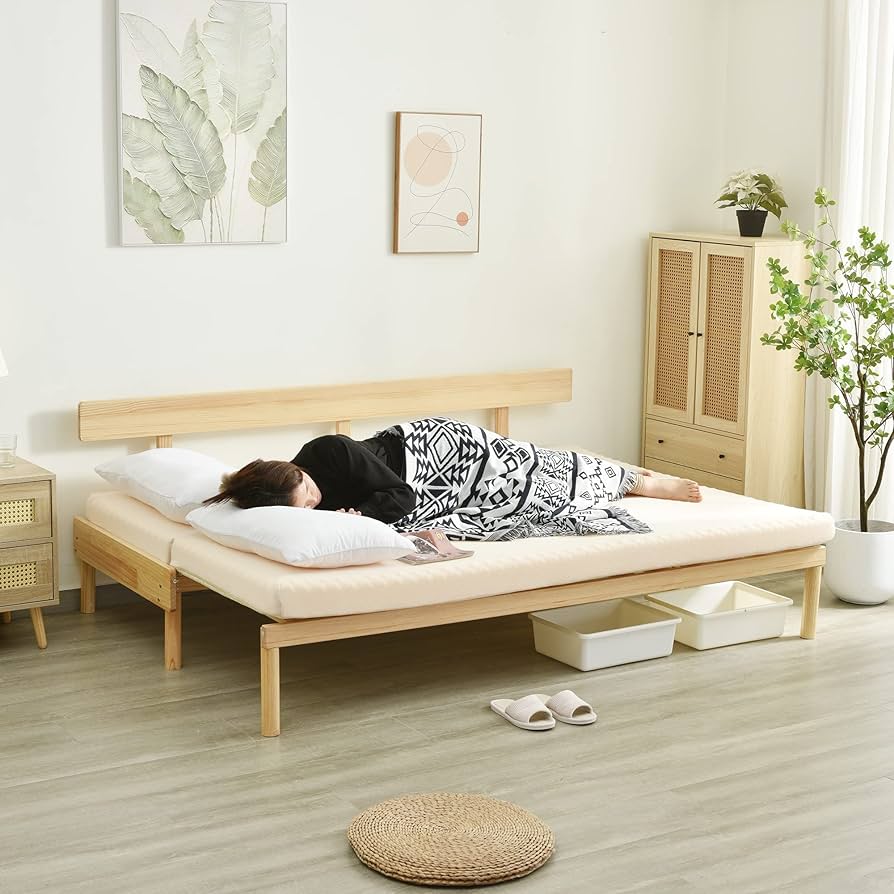 Amazon｜ソファーベッド 伸縮式 3人掛け 木製 2way 幅195cm 耐荷重約