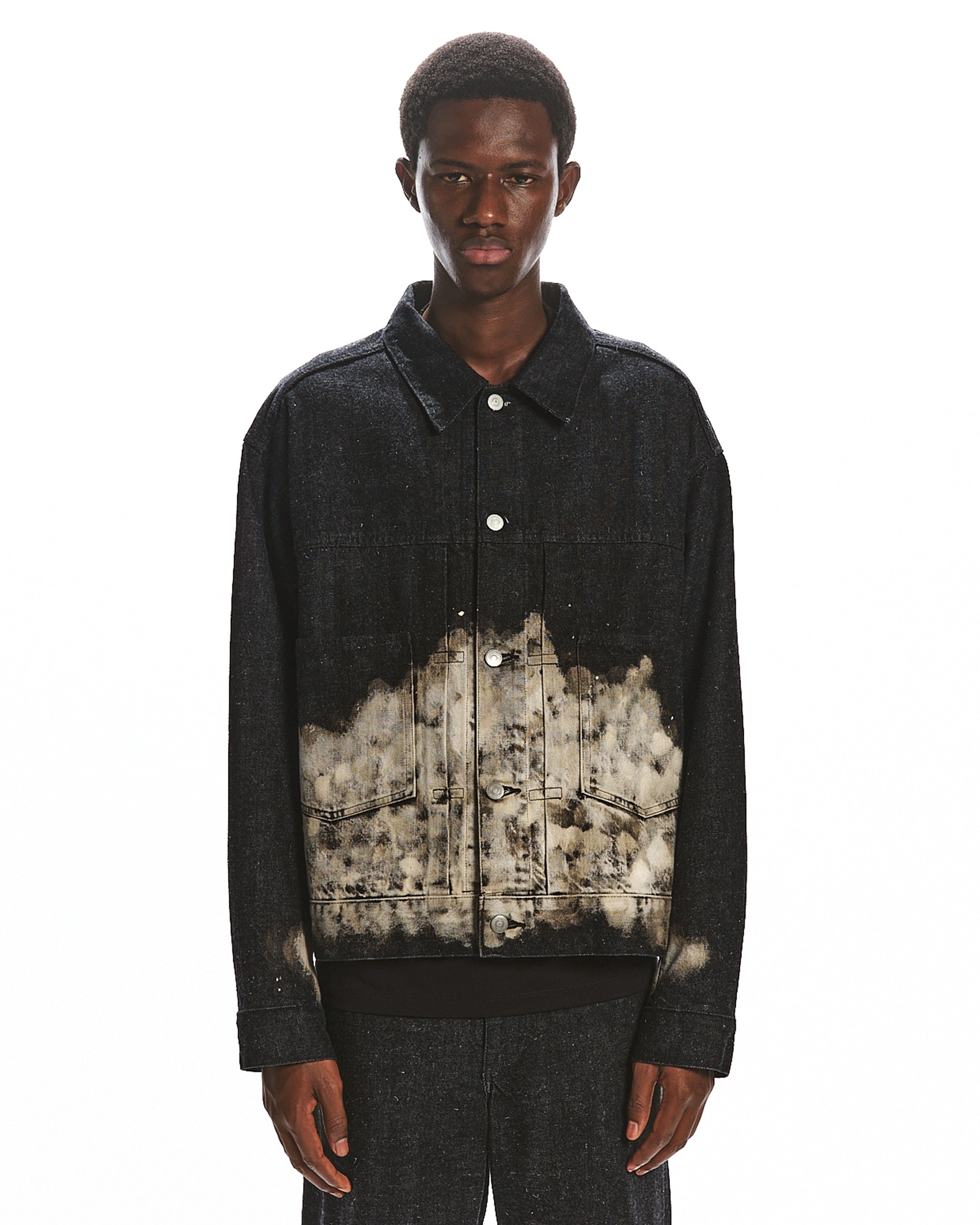 KIMONO DENIM SHORT DENIM JACKET, Black Cloudy Bleaching – MARKAWARE