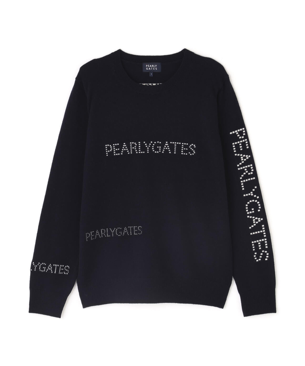 12G部分ジャガードカシミヤ100クルーネックニットプルオーバー