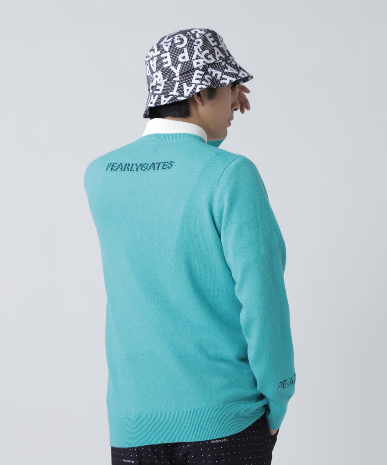 12G部分ジャガードカシミヤ100クルーネックニットプルオーバー