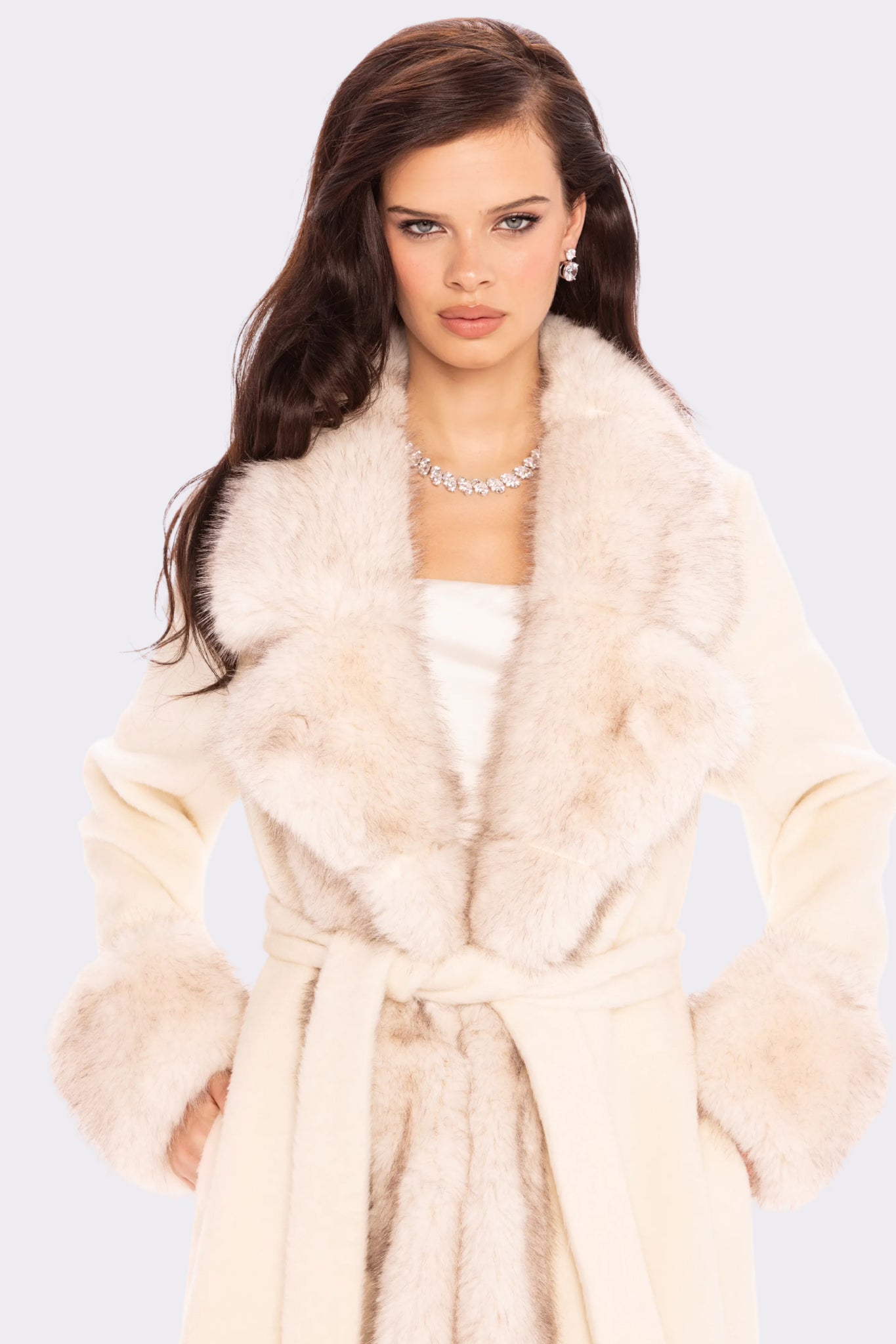 Adriana Faux Fur Coat (Off-white) | Long Winter Coat for Women
