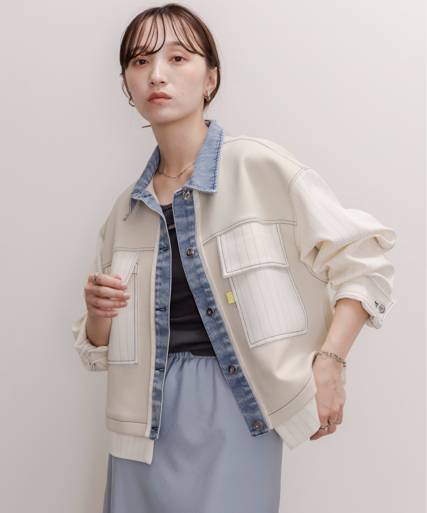 デニムトリム ダンボール&ストライプジャケット Eimee Law│Eimee Law