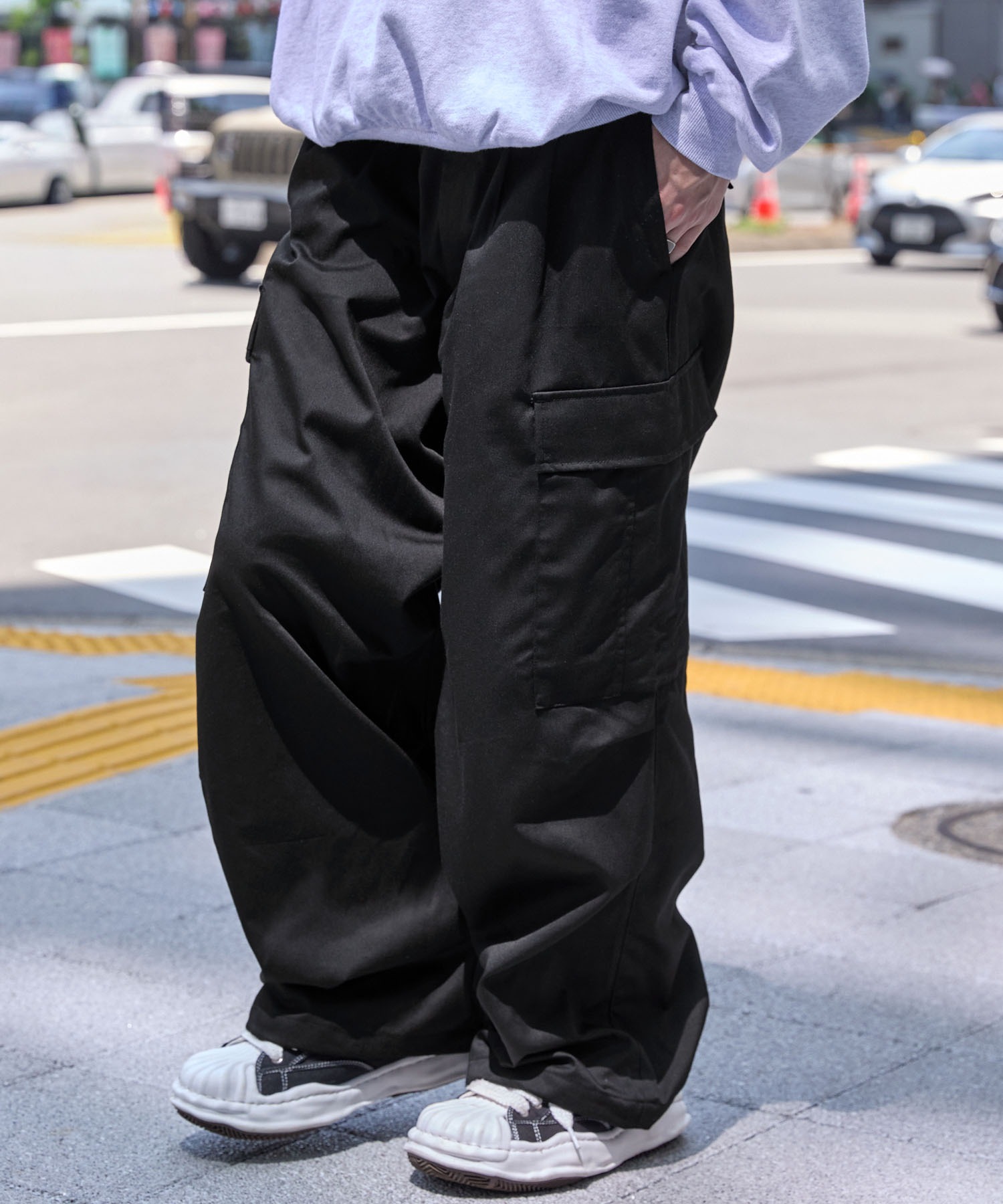 ワイドテーパード 裾ドローコード タックミリタリーカーゴパンツ MONO