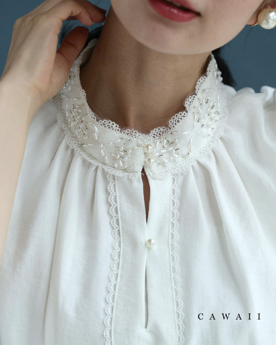 繊細な輝きを放つビーズ刺繍襟ブラウストップス – ONE PEACE ONLINE